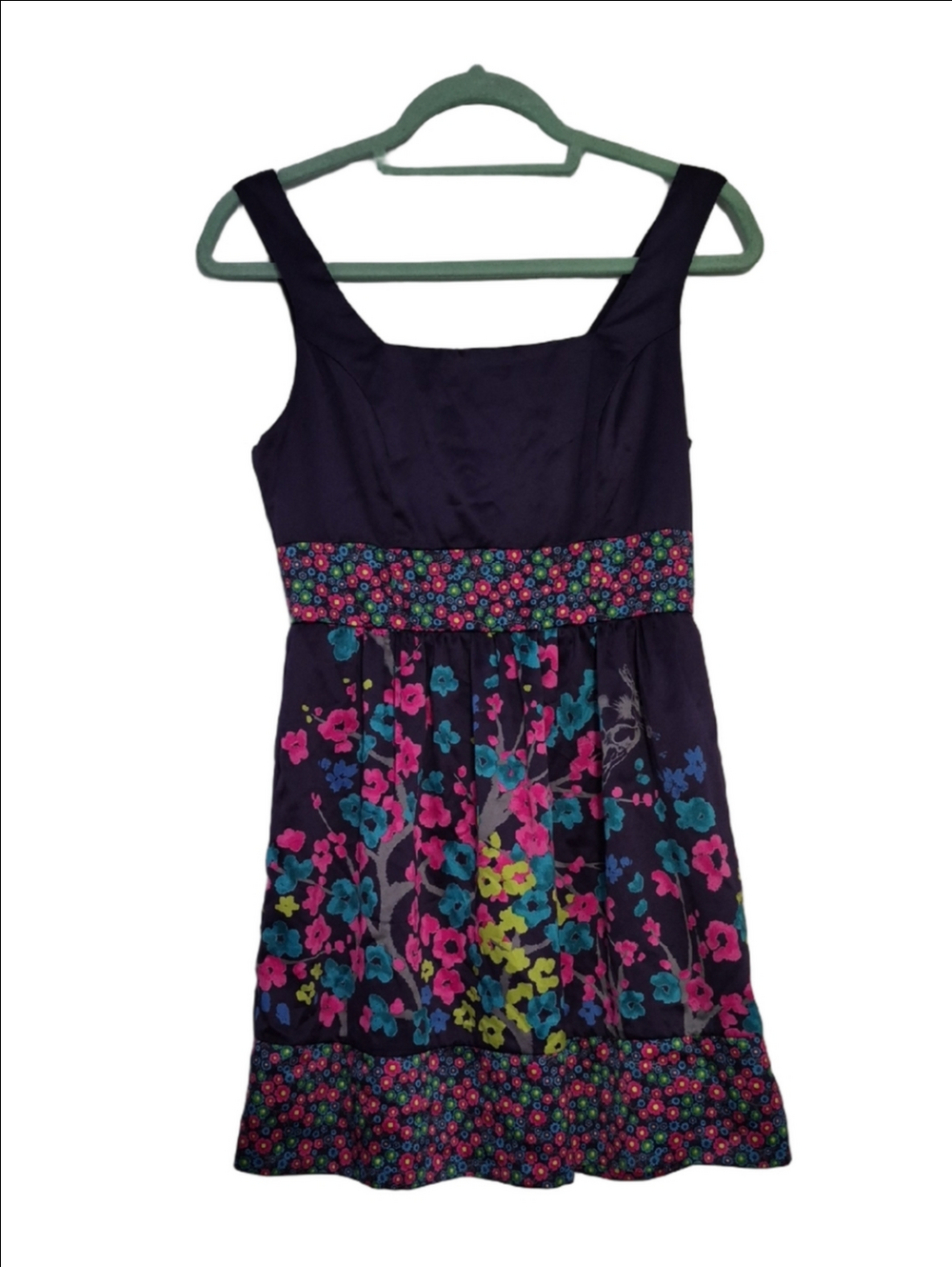 Forever 21 Navy Blue Floral Satin Dress Small Petite Y2K